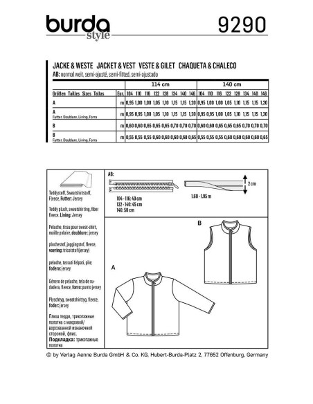 Jacken- und Westenschnittmuster - Burda 9290