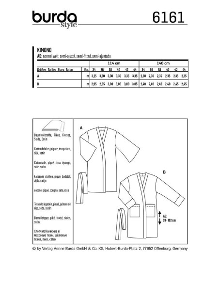 Kimono-Schnittmuster - Burda 6161