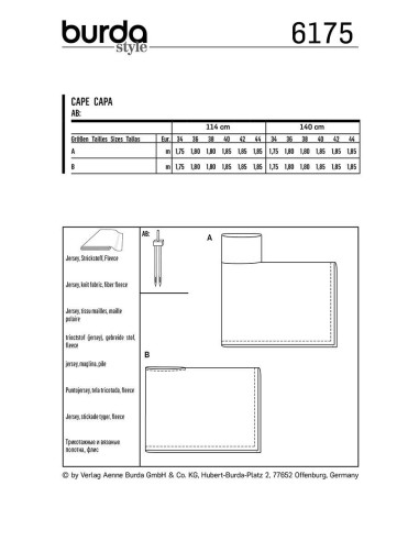 Umhangschnittmuster - Burda 6175