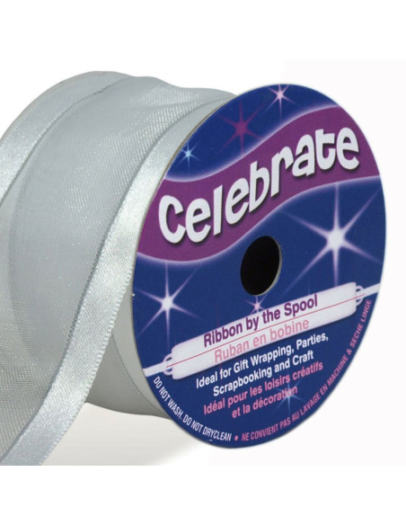 Organza-Band Celebrate weiß mit grauem Rand - 38 mm x 4 m