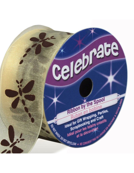 Organza-Band Celebrate Libelle Creme - 25 mm x 3 m