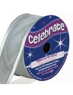 Organza-Band Celebrate weiß mit grauem Rand - 25 mm x 4 m