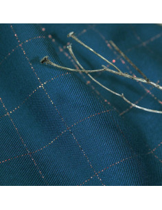 Petrolblaues Karomuster aus Viskose-Twill mit kupferfarbenem Lurex - Églantine & Zoé