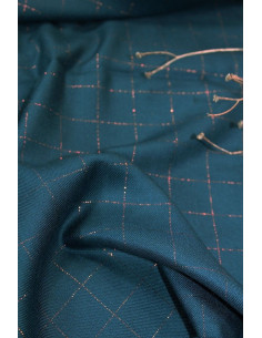 Petrolblaues Karomuster aus Viskose-Twill mit kupferfarbenem Lurex - Églantine & Zoé 2
