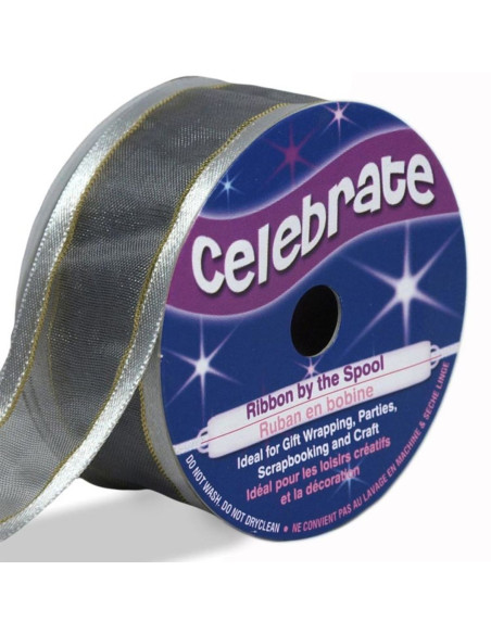 Organza-Band Celebrate Silber mit Goldrand - 25 mm x 4 m