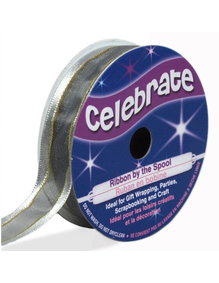 Organza-Band Celebrate Silber - 15 mm x 5 m