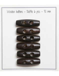 Set aus 6 dunkelbraunen Holzknöpfen, 30 mm