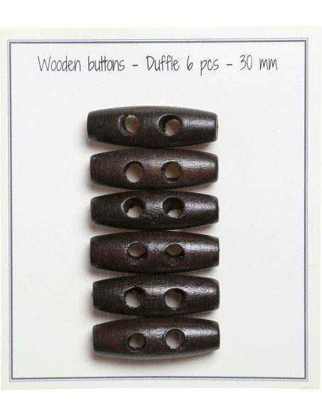 Set aus 6 dunkelbraunen Holzknöpfen, 30 mm