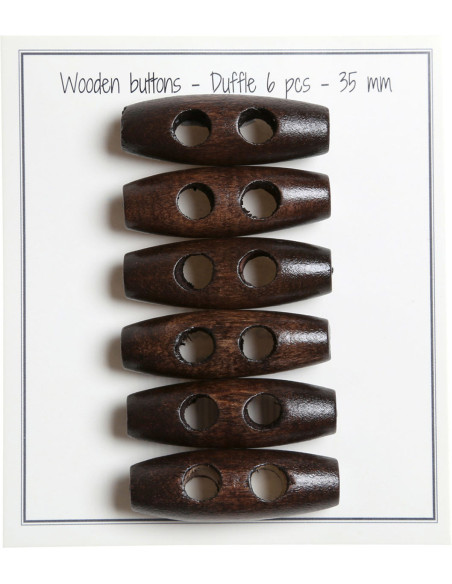 Satz von 6 dunkelbraunen Holzknöpfen, 35 mm