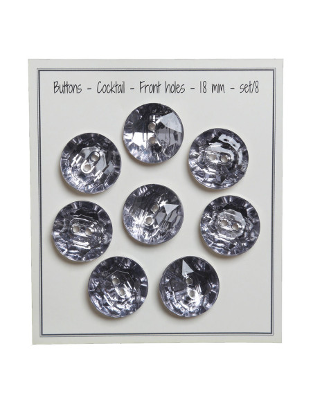 Set mit 8 Knöpfen, 2 Löcher, Cocktail 18 mm - Grau