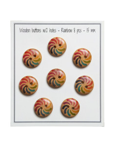 Paket mit 8 Regenbogen-Holzknöpfen 15 mm