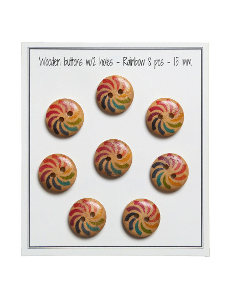 Paket mit 8 Regenbogen-Holzknöpfen 15 mm