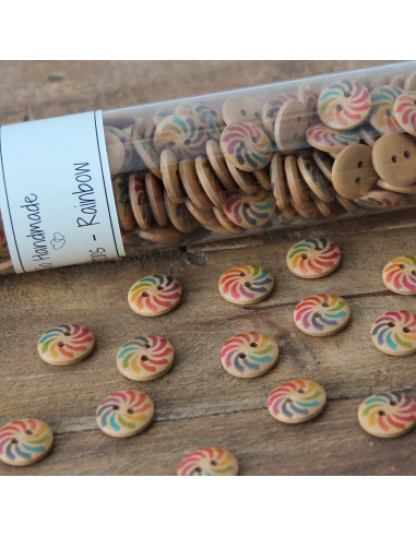 Paket mit 8 Regenbogen-Holzknöpfen 15 mm