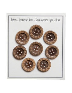 Paket mit 8 Kokosnussknöpfen Herzen 18 mm