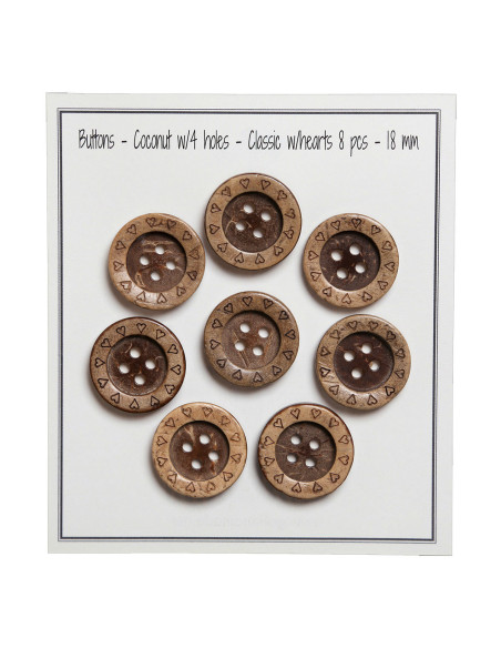Paket mit 8 Kokosnussknöpfen Herzen 18 mm
