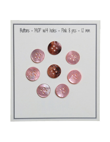 Satz von 8 Knöpfen mit 4 Löchern aus Perlmutt 12 mm - Rosa