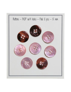 Satz von 8 Knöpfen mit 4 Löchern aus Perlmutt 15 mm - Rosa