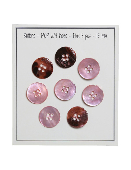 Satz von 8 Knöpfen mit 4 Löchern aus Perlmutt 15 mm - Rosa