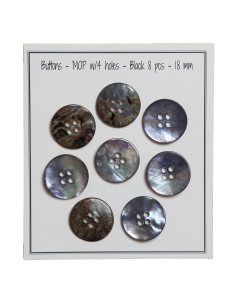 Satz von 8 Knöpfen mit 4 Löchern aus Perlmutt 18 mm - Schwarz