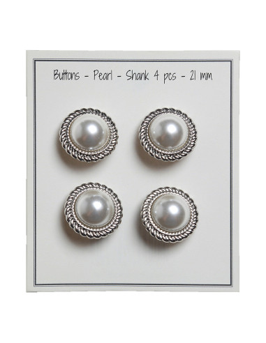 Set mit 4 Perlenknöpfen 21 mm - Silber