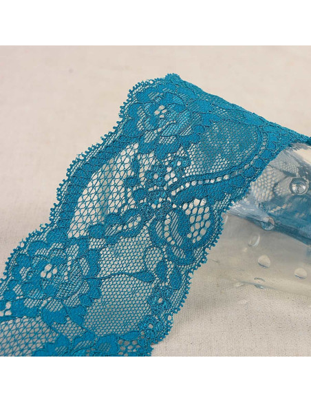 Elastische Spitze Rosen - Entenblau