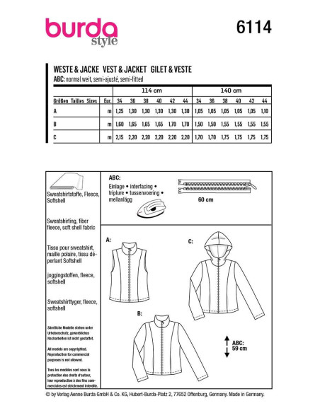 Weste und Jacke Schnittmuster - Burda 6114