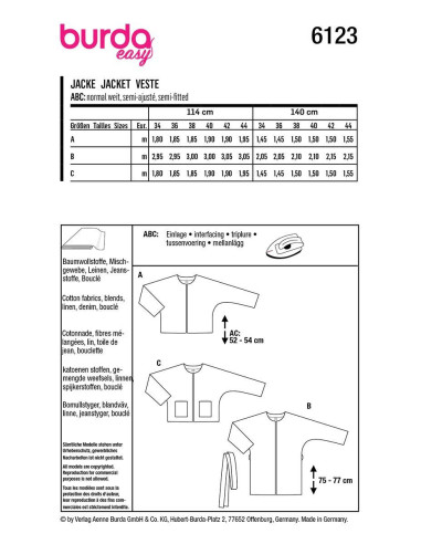 Jackenschnittmuster - Burda 6123