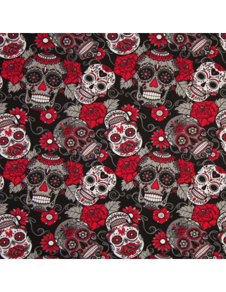 Jersey-Stoffe - Totenkopf - Rot und Schwarz