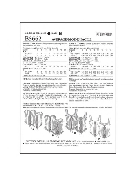 Korsettmuster - Butterick B5662 34-36-38-40-42 (A5)
