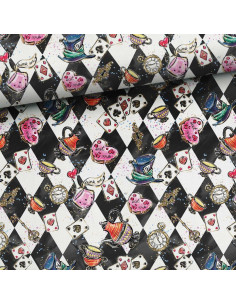 Premium-Baumwollstoff - Schachbrett Alice im Wunderland
