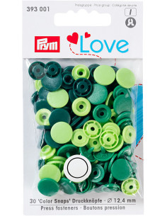 Set mit 30 Druckknöpfen Color Snaps 12,4 mm - Apfelgrün, Grün und Tannengrün