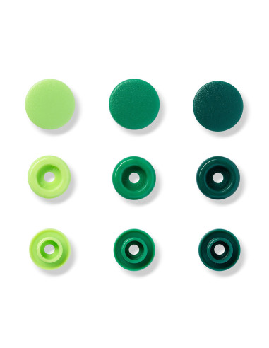 Set mit 30 Druckknöpfen Color Snaps 12,4 mm - Apfelgrün, Grün und Tannengrün