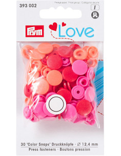Set mit 30 Druckknöpfen Color Snaps 12,4 mm - Rot, Rosa und Pfirsich