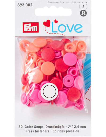 Set mit 30 Druckknöpfen Color Snaps 12,4 mm - Rot, Rosa und Pfirsich