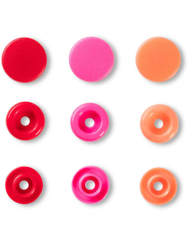 Set mit 30 Druckknöpfen Color Snaps 12,4 mm - Rot, Rosa und Pfirsich
