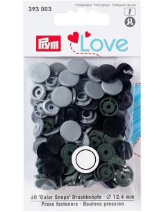 Set mit 30 Druckknöpfen Color Snaps 12,4 mm - Grau, Anthrazit und Schwarz