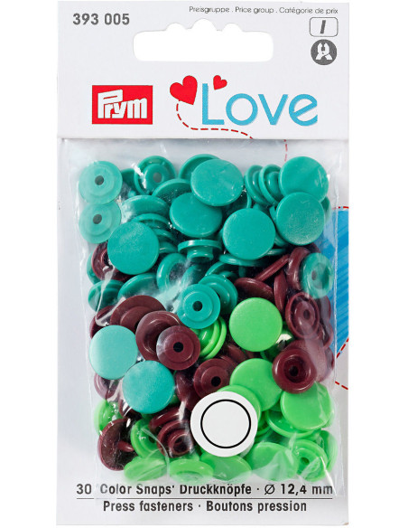 Set mit 30 Druckknöpfen Color Snaps 12,4 mm - Grün, Hellgrün und Braun