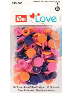Set mit 30 Druckknöpfen Color Snaps 12,4 mm - Orange, Fuchsia und Violett