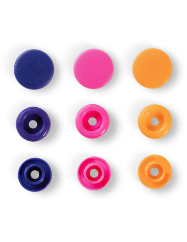 Set mit 30 Druckknöpfen Color Snaps 12,4 mm - Orange, Fuchsia und Violett