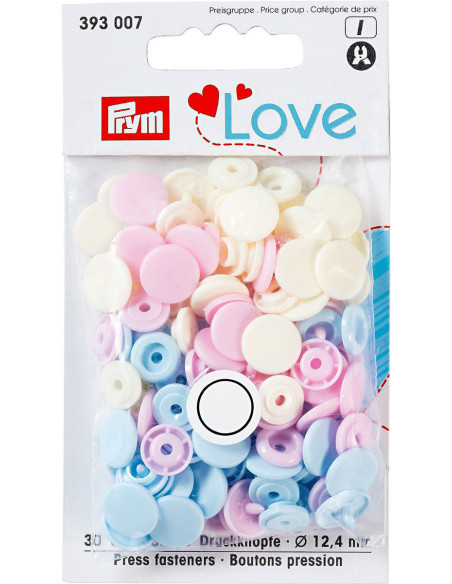 Set mit 30 Druckknöpfen Color Snaps 12,4 mm - Rosa, Hellblau und Off-White