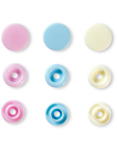 Set mit 30 Druckknöpfen Color Snaps 12,4 mm - Rosa, Hellblau und Off-White