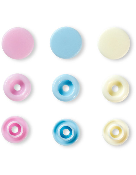 Set mit 30 Druckknöpfen Color Snaps 12,4 mm - Rosa, Hellblau und Off-White