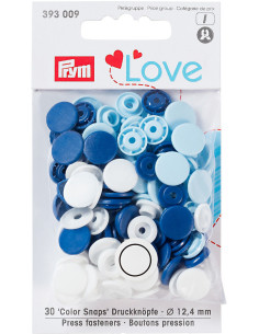 Set mit 30 Druckknöpfen Color Snaps 12,4 mm - Blau, Weiß und Hellblau