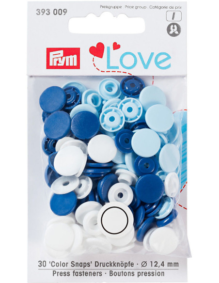Set mit 30 Druckknöpfen Color Snaps 12,4 mm - Blau, Weiß und Hellblau