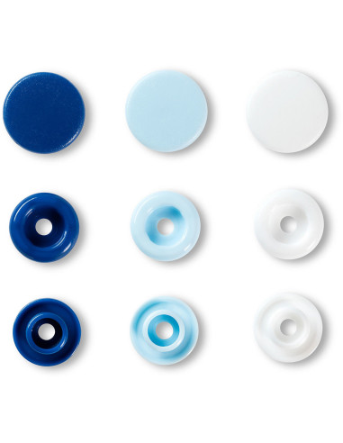 Set mit 30 Druckknöpfen Color Snaps 12,4 mm - Blau, Weiß und Hellblau