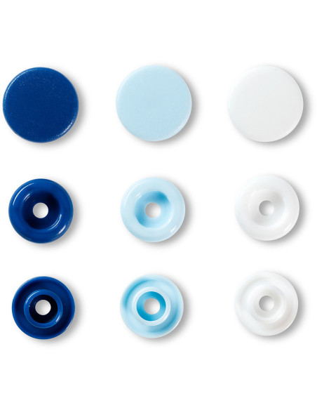 Set mit 30 Druckknöpfen Color Snaps 12,4 mm - Blau, Weiß und Hellblau
