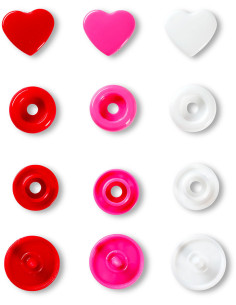 Set mit 30 Druckknöpfen Color Snaps Herzen 12,4 mm - Rot, Weiß und Fuchsia 2