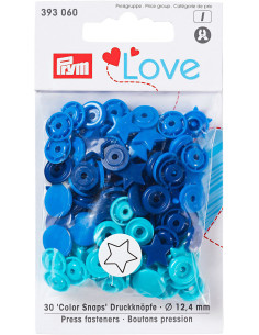 Set mit 30 Druckknöpfen Color Snaps Sterne 12,4 mm - Blau, Türkis und Tinte