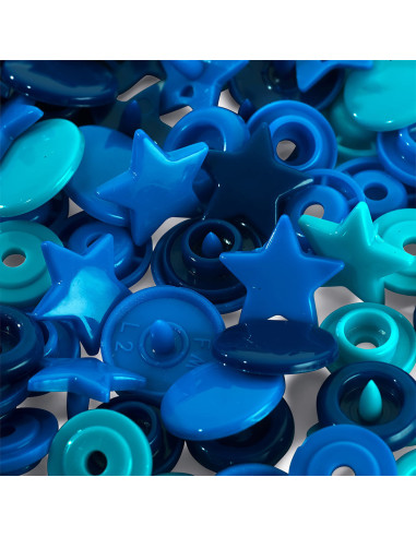 Set mit 30 Druckknöpfen Color Snaps Sterne 12,4 mm - Blau, Türkis und Tinte