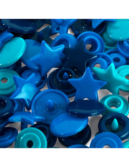 Set mit 30 Druckknöpfen Color Snaps Sterne 12,4 mm - Blau, Türkis und Tinte